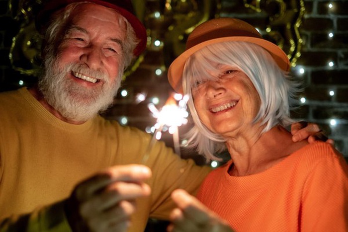 Cheerful caucasian senior couple