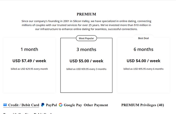 SeniorMatch Pricing