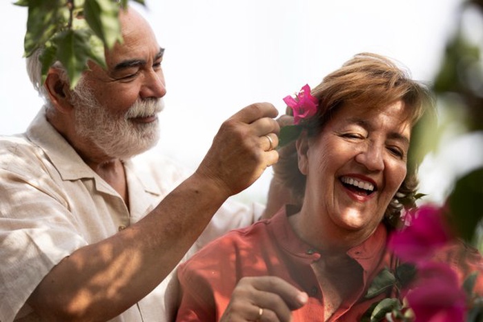 Romantic older couple