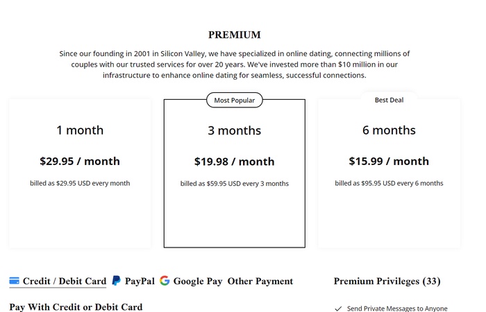 Senior Match Pricing