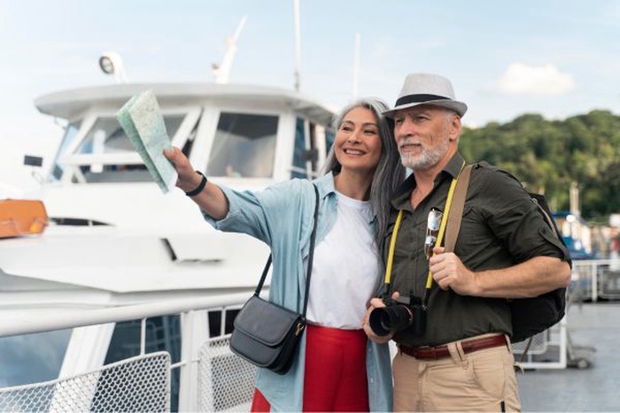 A senior couple enjoying a cruise together