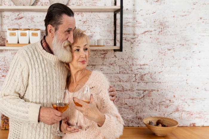 Senior couple spending time together with copy space