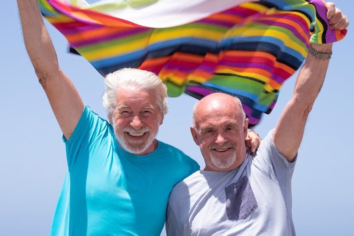 Senior gay couple smiling