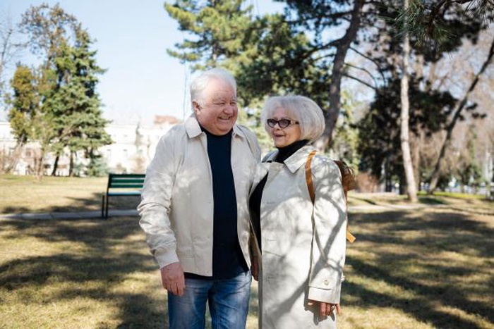 mature couple walking small town park Carroll County Maryland