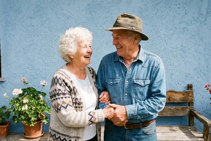 Happy senior couple sharing love