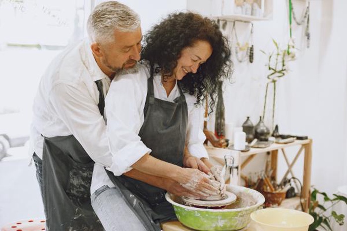 Senior couple on a pottery date