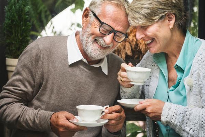 Senior couple having a tea date