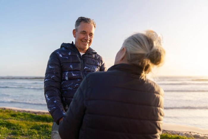 smiley couple at beach