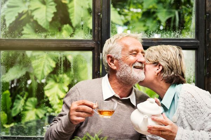 Senior Couple Afternoon Tea Drinking Relax Concept