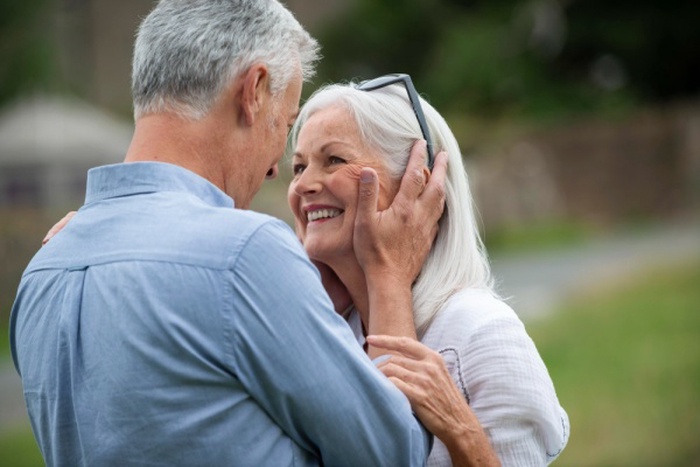  Adorable senior couple looking at each other in an affectionate way