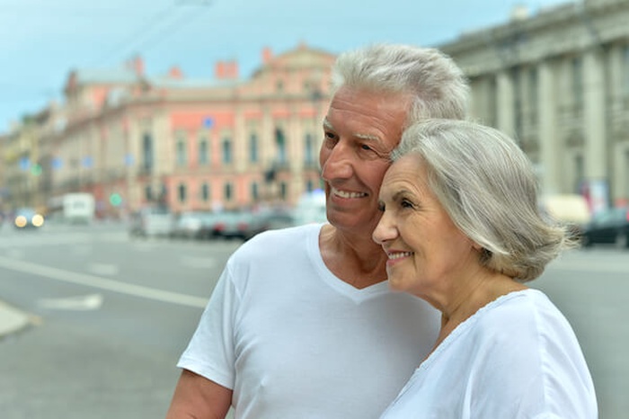 Portrait of a nice mature couple in town