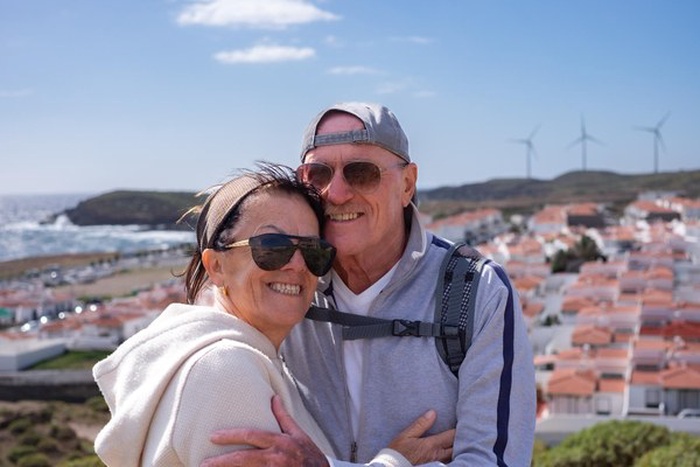 Senior dating couple enjoying the waterfront in La Conner Washington