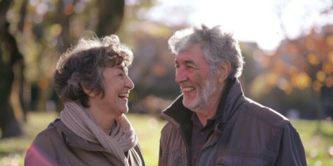 Senior couple smiling at each other
