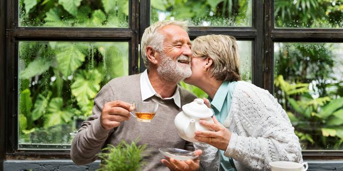 Senior Couple Afternoon Tea Drinking Relax Concept