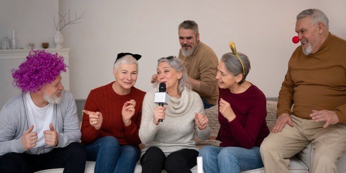 Elder group of friends partying