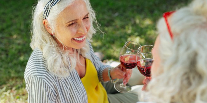 Happy aged woman smiling