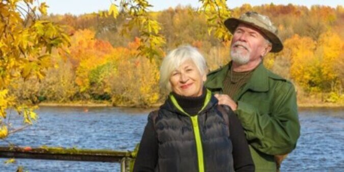 Portrait of an elderly grayhaired couple