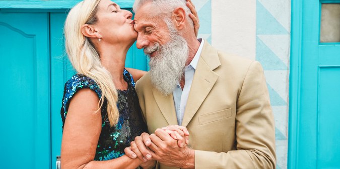 Happy senior couple having tender moments outdoor