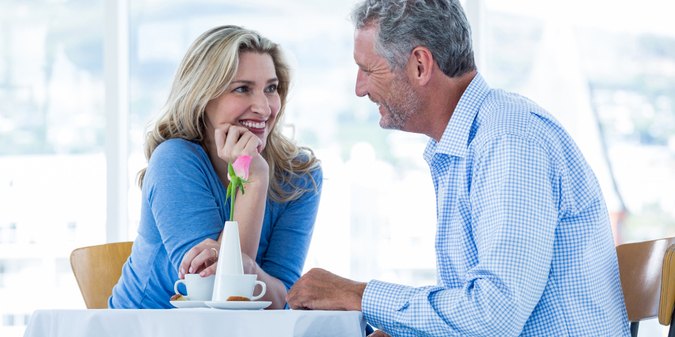 Romantic couple sitting in restaurant