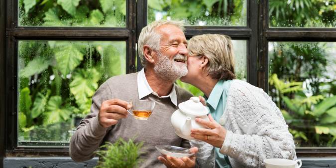 Senior Couple Afternoon Tea Drinking Relax Concept