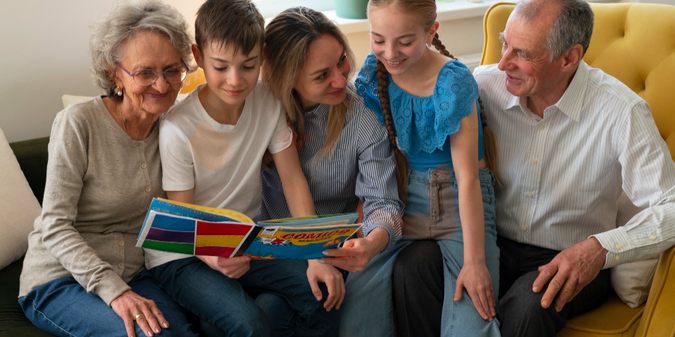 family reading comics together