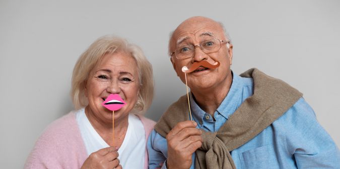 Mature partners laughing and spending quality time together