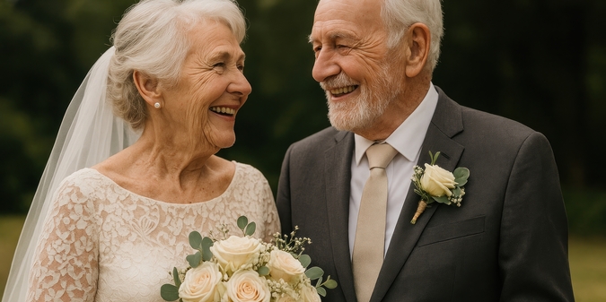 elderly couple wedding joy