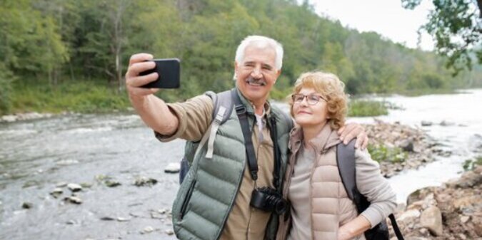 Happy mature active spouses