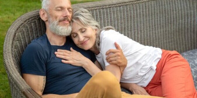 smiley senior couple