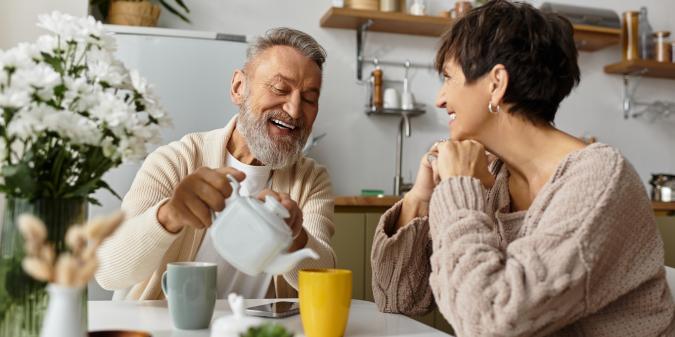 Senior couple enjoying coffee on a first date