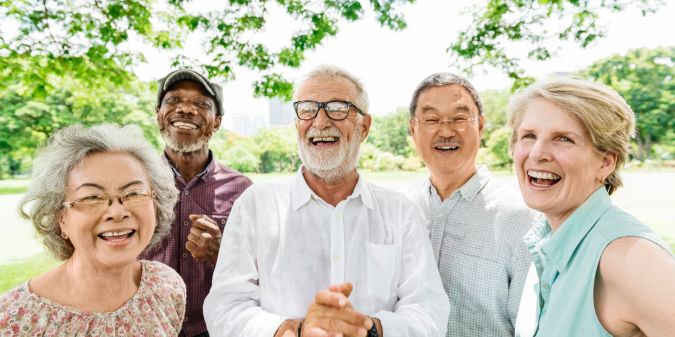 A group of seniors is enjoying its outdoor activity.