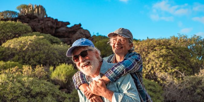 Happy caucasian senior couple enjoying travel