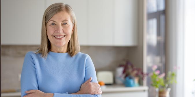 senior woman calm confident smiling relaxed