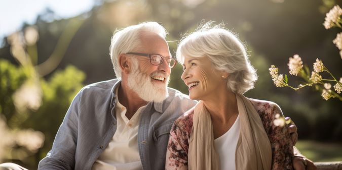 An elderly couple spends time in nature