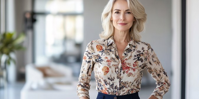 Middleaged Caucasian woman with blonde hair