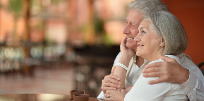 Portrait of beautiful elderly couple on date