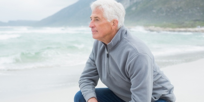 Side view of a senior man relaxing at beach
